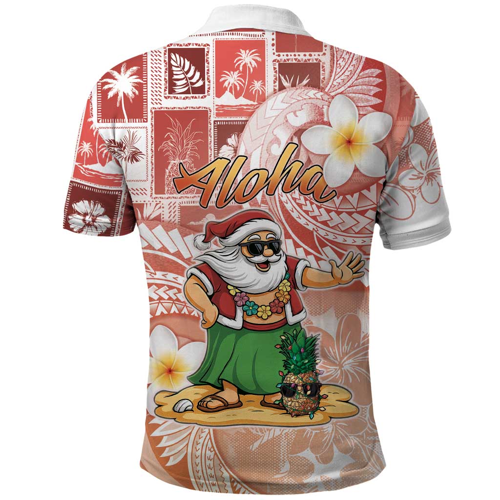 Hawaii Mele Kalikimaka Polo Shirt Hula Santa Retro Style Red - Polynesian Pride