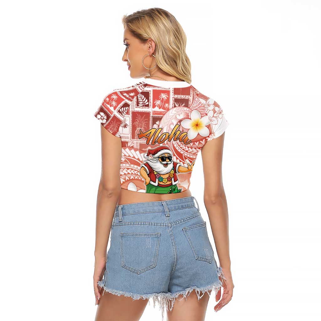 Hawaii Mele Kalikimaka Raglan Cropped T Shirt Hula Santa Retro Style Red - Polynesian Pride