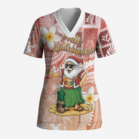 Hawaii Mele Kalikimaka Scrub Top Hula Santa Retro Style Red - Polynesian Pride