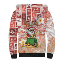 Hawaii Mele Kalikimaka Sherpa Hoodie Hula Santa Retro Style Red - Polynesian Pride