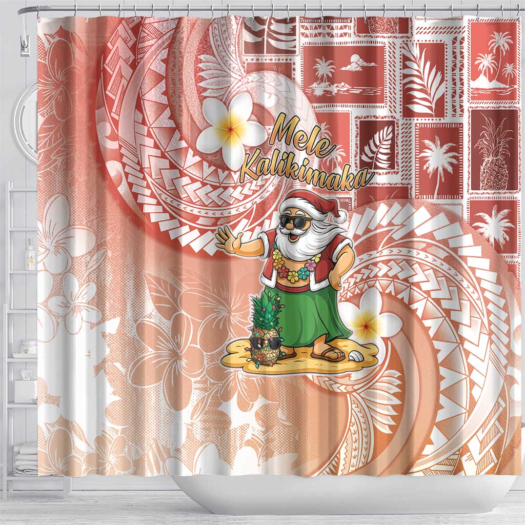 Hawaii Mele Kalikimaka Shower Curtain Hula Santa Retro Style Red - Polynesian Pride