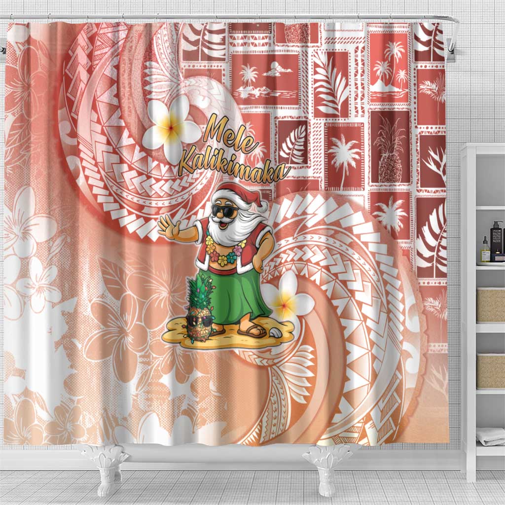 Hawaii Mele Kalikimaka Shower Curtain Hula Santa Retro Style Red - Polynesian Pride