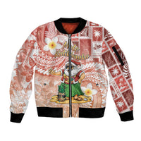 Hawaii Mele Kalikimaka Sleeve Zip Bomber Jacket Hula Santa Retro Style Red - Polynesian Pride