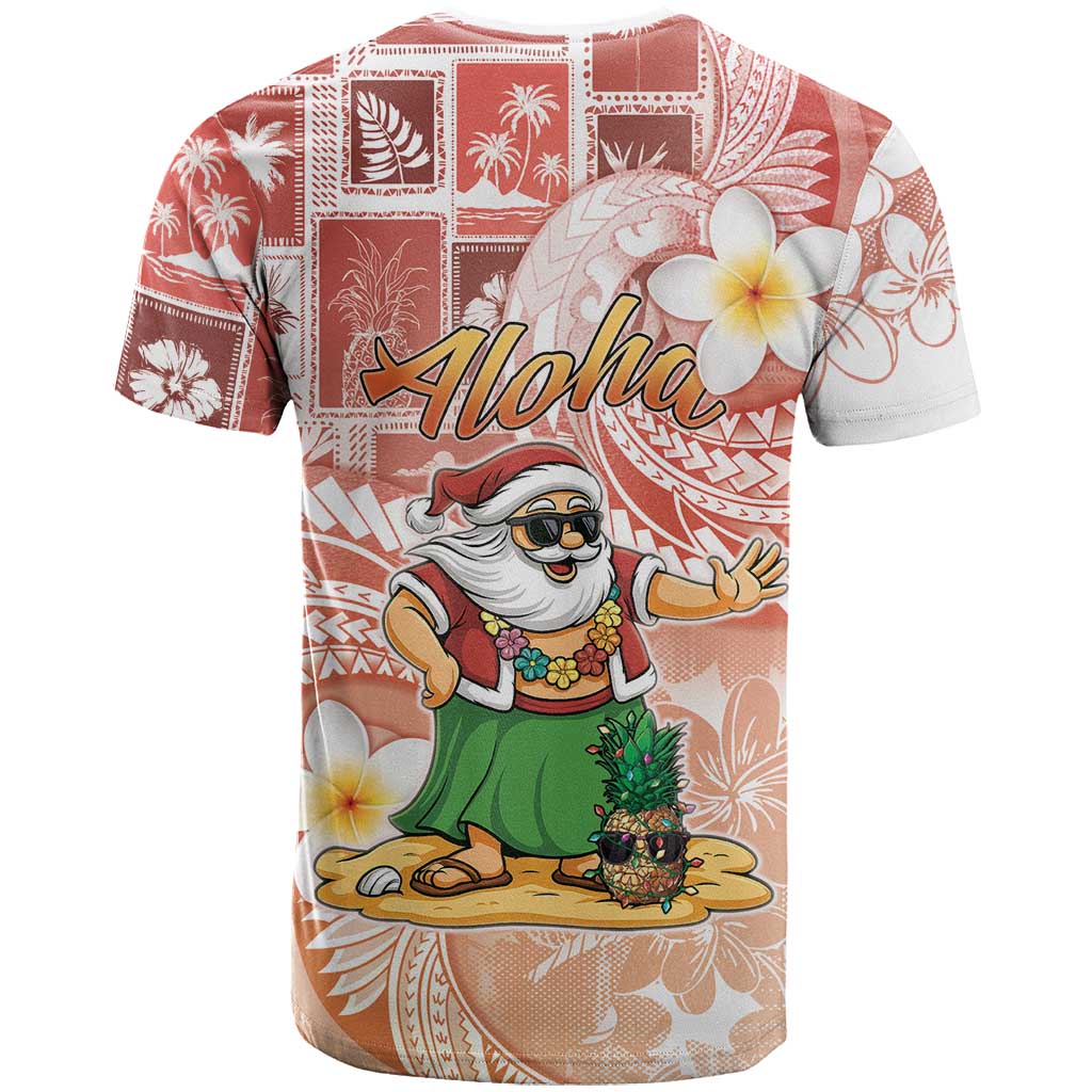 Hawaii Mele Kalikimaka T Shirt Hula Santa Retro Style Red - Polynesian Pride