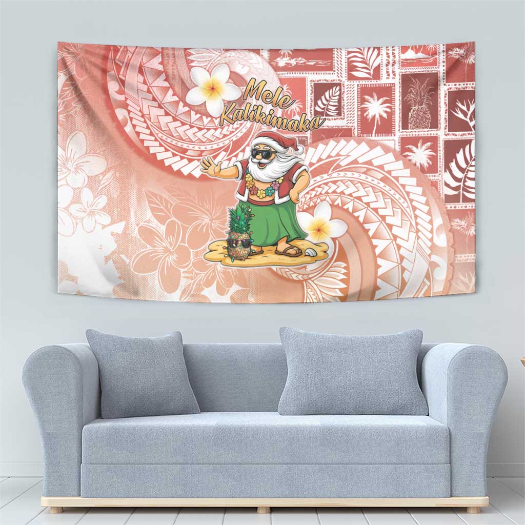 Hawaii Mele Kalikimaka Tapestry Hula Santa Retro Style Red - Polynesian Pride