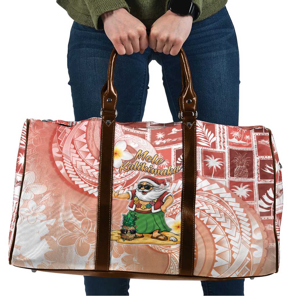 Hawaii Mele Kalikimaka Travel Bag Hula Santa Retro Style Red - Polynesian Pride