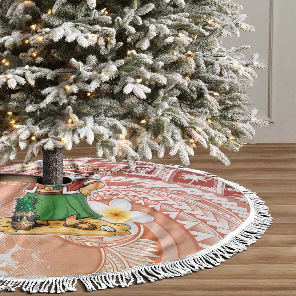 Hawaii Mele Kalikimaka Tree Skirt Hula Santa Retro Style Red - Polynesian Pride