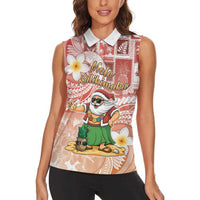 Hawaii Mele Kalikimaka Women Sleeveless Polo Shirt Hula Santa Retro Style Red - Polynesian Pride