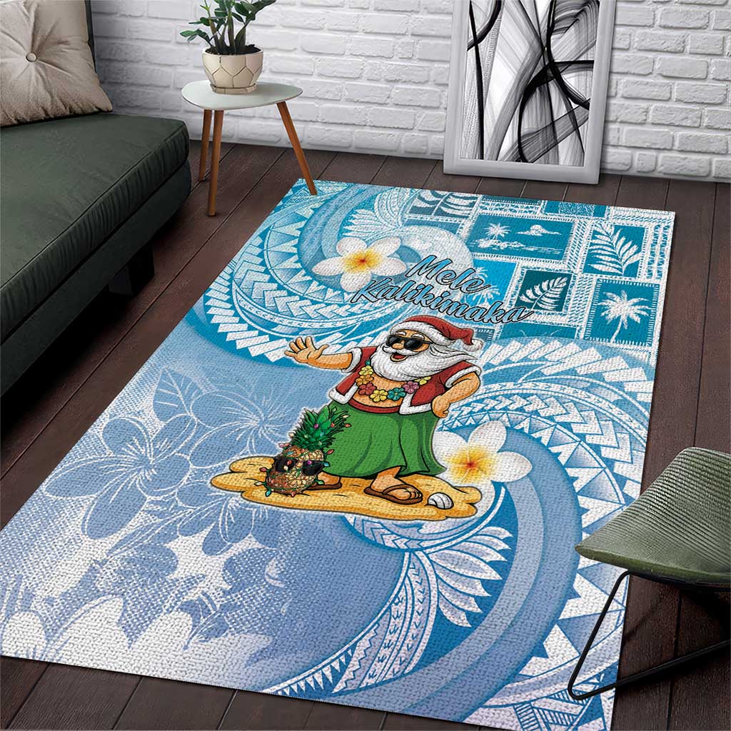 Hawaii Mele Kalikimaka Area Rug Hula Santa Retro Style Blue - Polynesian Pride