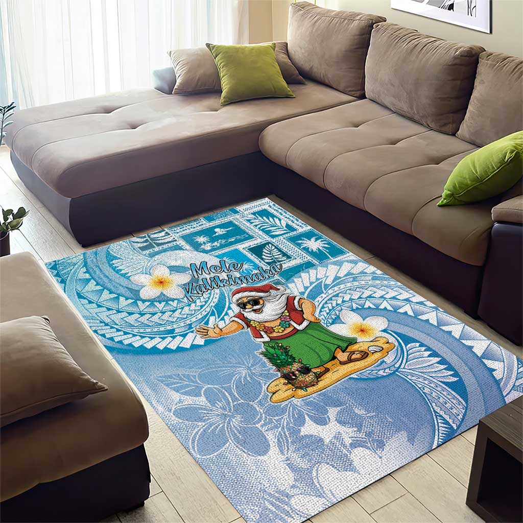 Hawaii Mele Kalikimaka Area Rug Hula Santa Retro Style Blue - Polynesian Pride