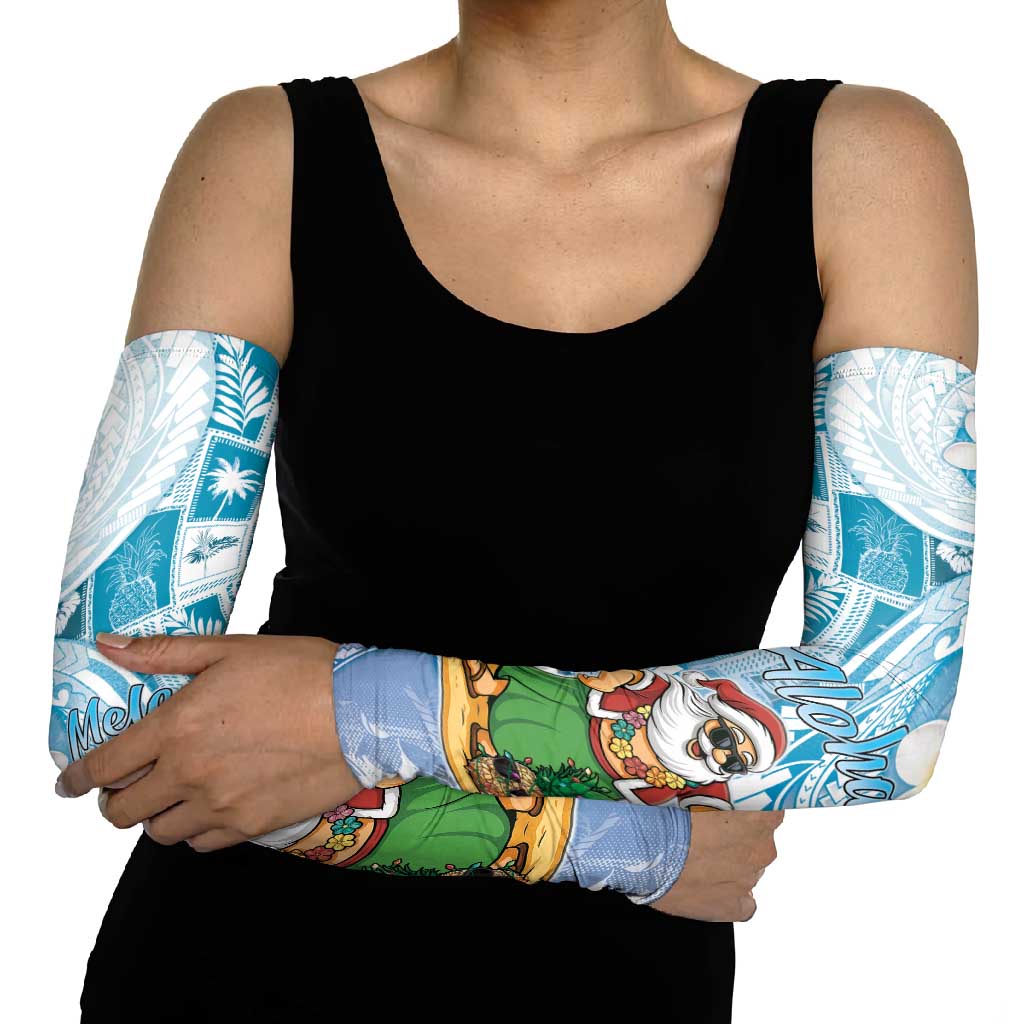 Hawaii Mele Kalikimaka Arm Sleeves Hula Santa Retro Style Blue LT05 - Polynesian Pride