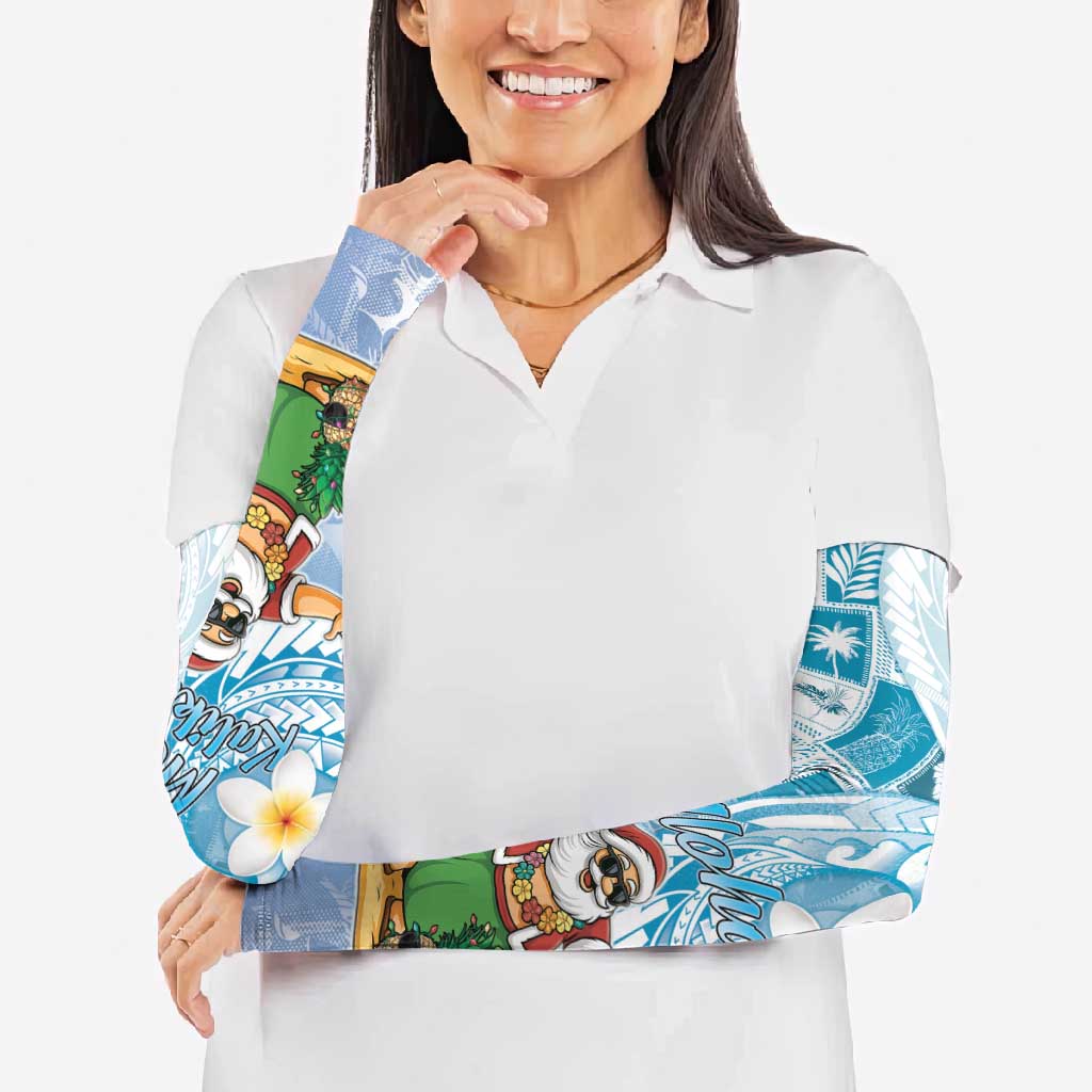 Hawaii Mele Kalikimaka Arm Sleeves Hula Santa Retro Style Blue LT05 - Polynesian Pride