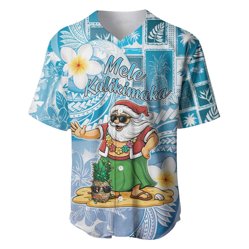 Hawaii Mele Kalikimaka Baseball Jersey Hula Santa Retro Style Blue - Polynesian Pride