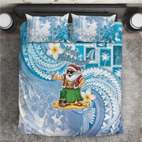 Hawaii Mele Kalikimaka Bedding Set Hula Santa Retro Style Blue - Polynesian Pride