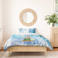 Hawaii Mele Kalikimaka Bedding Set Hula Santa Retro Style Blue - Polynesian Pride