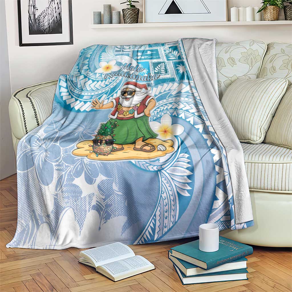 Hawaii Mele Kalikimaka Blanket Hula Santa Retro Style Blue - Polynesian Pride
