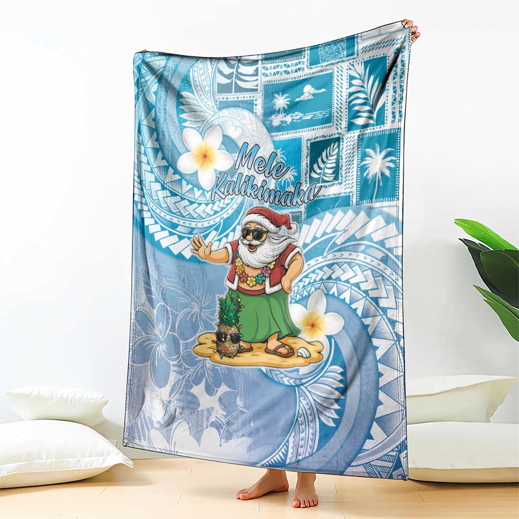 Hawaii Mele Kalikimaka Blanket Hula Santa Retro Style Blue - Polynesian Pride