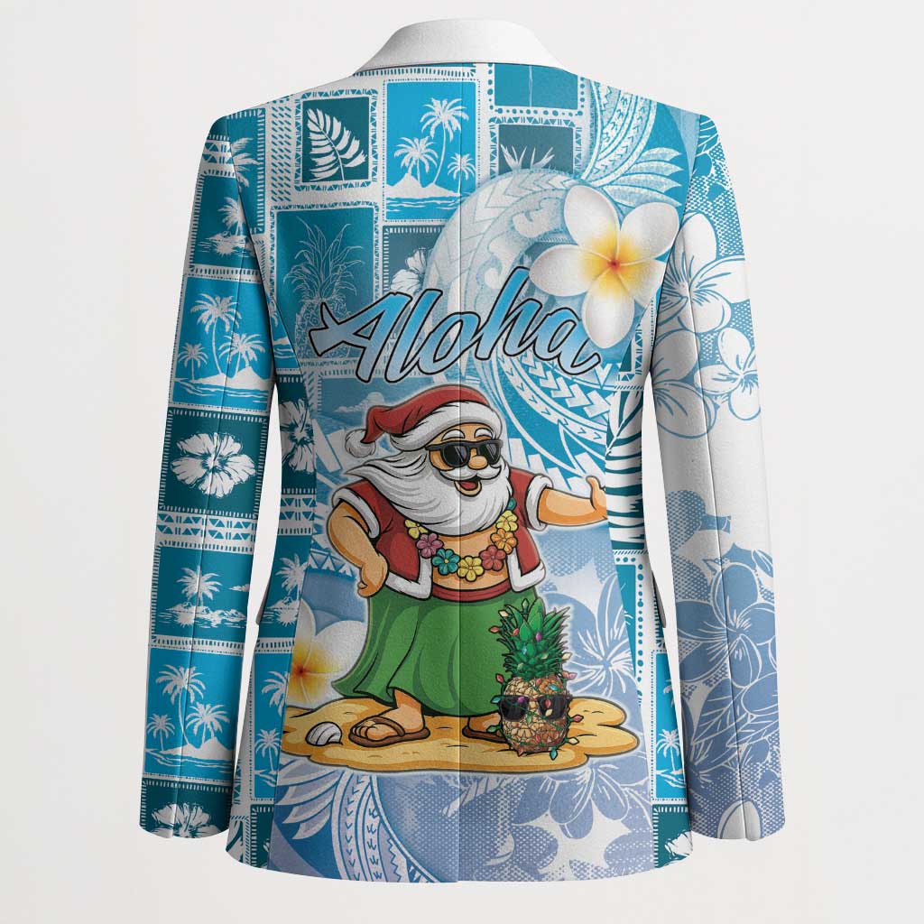 Hawaii Mele Kalikimaka Blazer Hula Santa Retro Style Blue - Polynesian Pride
