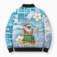 Hawaii Mele Kalikimaka Bomber Puffer Jacket Hula Santa Retro Style Blue - Polynesian Pride