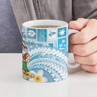 Hawaii Mele Kalikimaka Ceramic Mug Hula Santa Retro Style Blue - Polynesian Pride