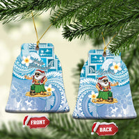 Hawaii Mele Kalikimaka Ceramic Ornament Hula Santa Retro Style Blue - Polynesian Pride