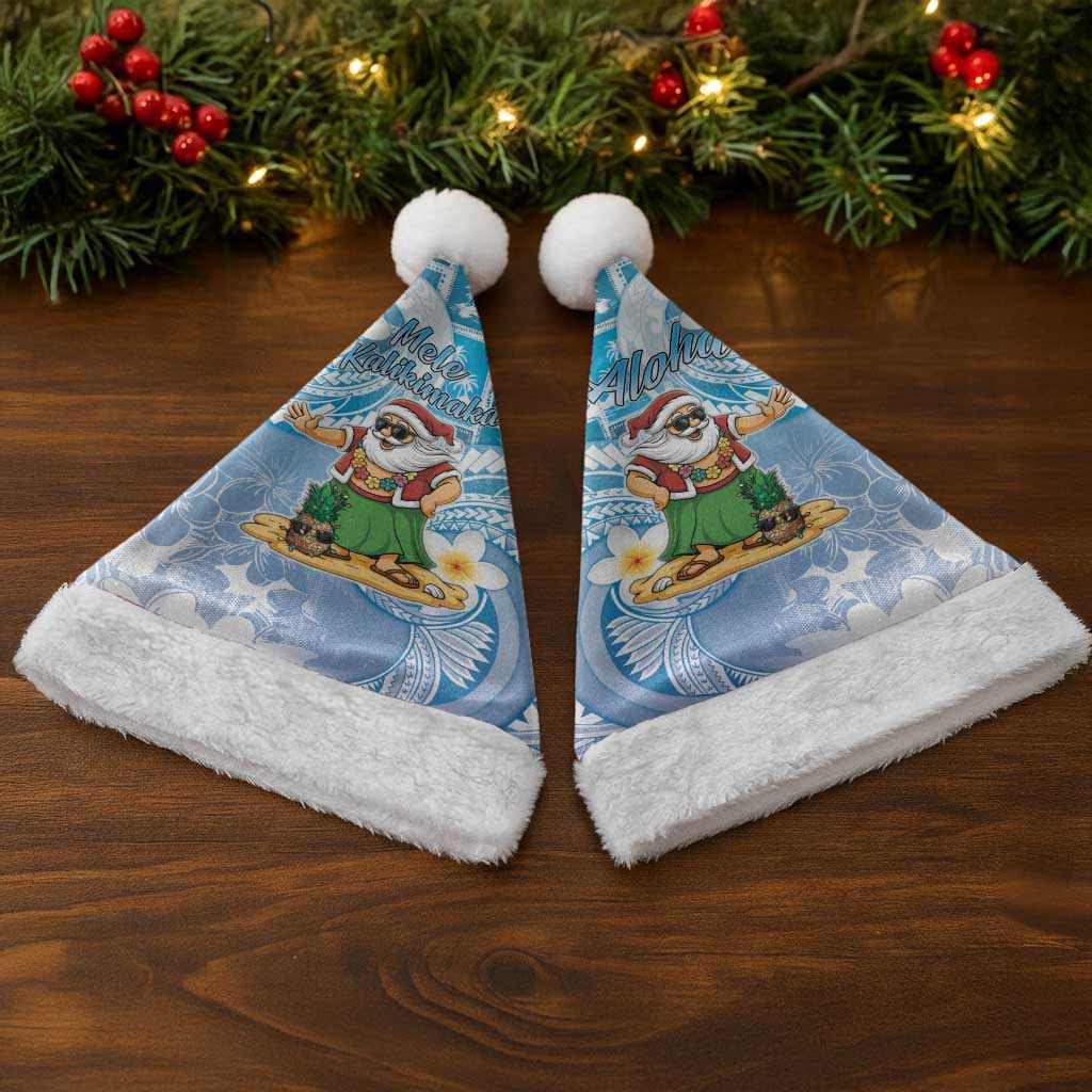 Hawaii Mele Kalikimaka Christmas Santa Hat Hula Santa Retro Style Blue - Polynesian Pride