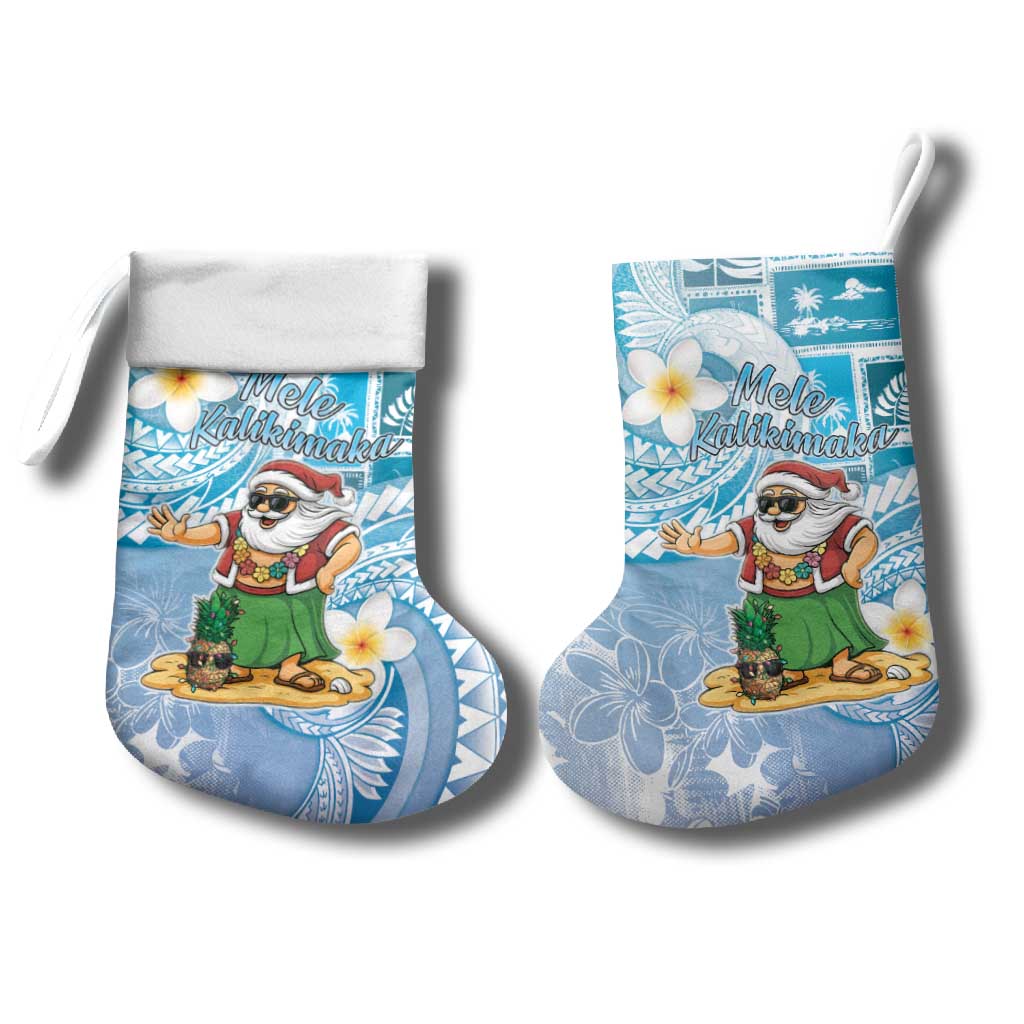 Hawaii Mele Kalikimaka Christmas Stocking Hula Santa Retro Style Blue - Polynesian Pride