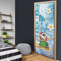 Hawaii Mele Kalikimaka Door Cover Hula Santa Retro Style Blue - Polynesian Pride