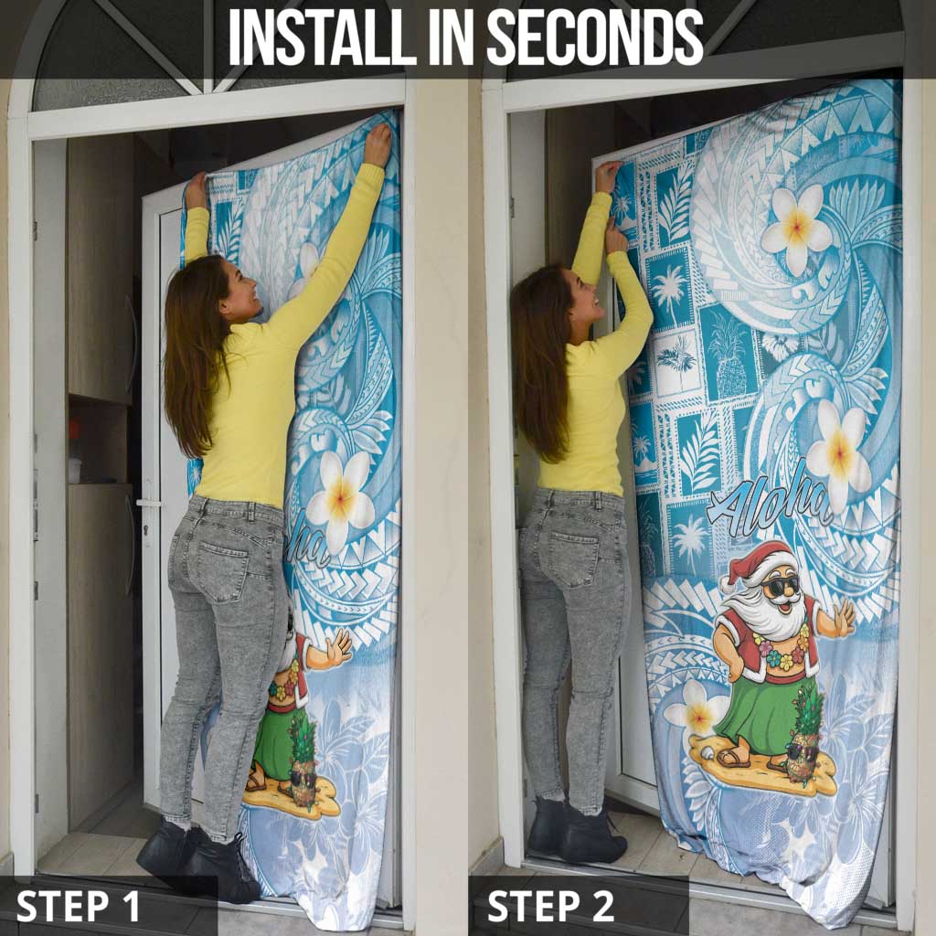 Hawaii Mele Kalikimaka Door Cover Hula Santa Retro Style Blue - Polynesian Pride