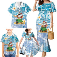 Hawaii Mele Kalikimaka Family Matching Mermaid Dress and Hawaiian Shirt Hula Santa Retro Style Blue - Polynesian Pride