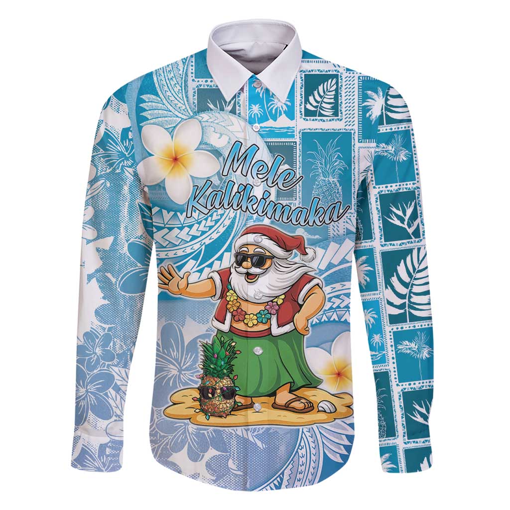 Hawaii Mele Kalikimaka Family Matching Mermaid Dress and Hawaiian Shirt Hula Santa Retro Style Blue - Polynesian Pride