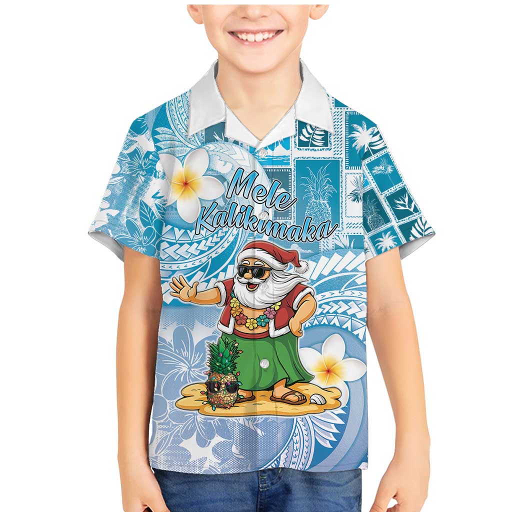 Hawaii Mele Kalikimaka Family Matching Mermaid Dress and Hawaiian Shirt Hula Santa Retro Style Blue - Polynesian Pride