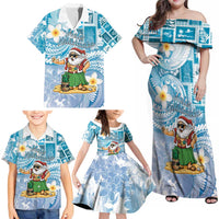 Hawaii Mele Kalikimaka Family Matching Off Shoulder Maxi Dress and Hawaiian Shirt Hula Santa Retro Style Blue - Polynesian Pride