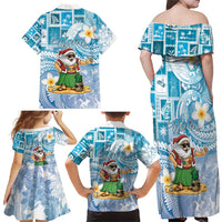 Hawaii Mele Kalikimaka Family Matching Off Shoulder Maxi Dress and Hawaiian Shirt Hula Santa Retro Style Blue - Polynesian Pride