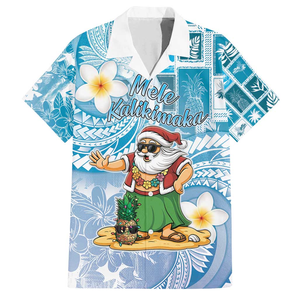 Hawaii Mele Kalikimaka Family Matching Off Shoulder Maxi Dress and Hawaiian Shirt Hula Santa Retro Style Blue - Polynesian Pride