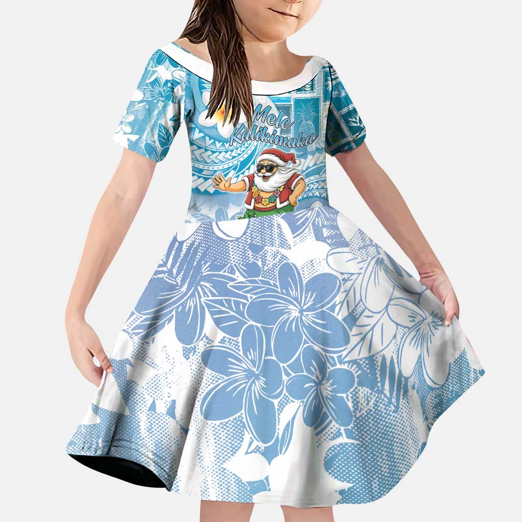 Hawaii Mele Kalikimaka Family Matching Puletasi and Hawaiian Shirt Hula Santa Retro Style Blue - Polynesian Pride