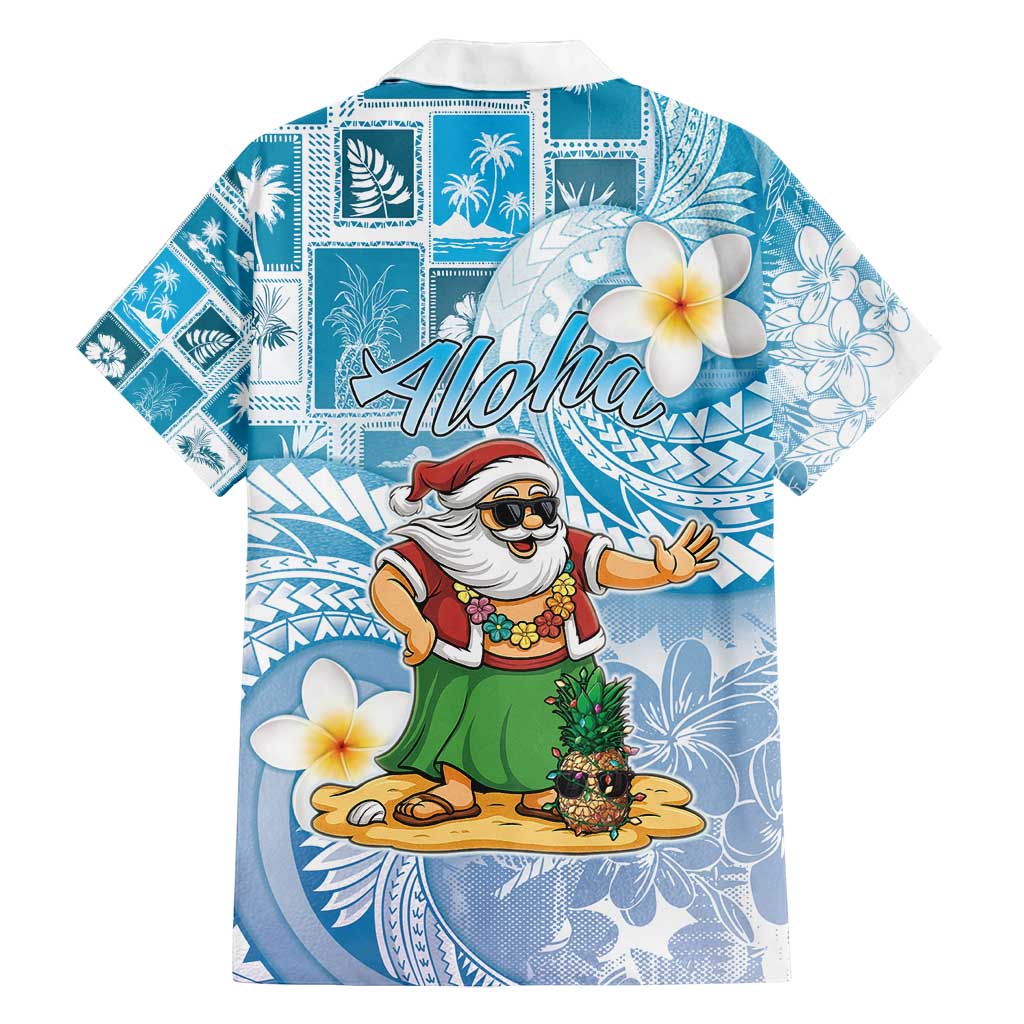Hawaii Mele Kalikimaka Family Matching Puletasi and Hawaiian Shirt Hula Santa Retro Style Blue - Polynesian Pride