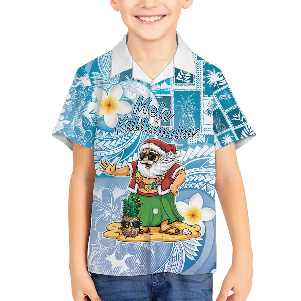 Hawaii Mele Kalikimaka Family Matching Puletasi and Hawaiian Shirt Hula Santa Retro Style Blue - Polynesian Pride