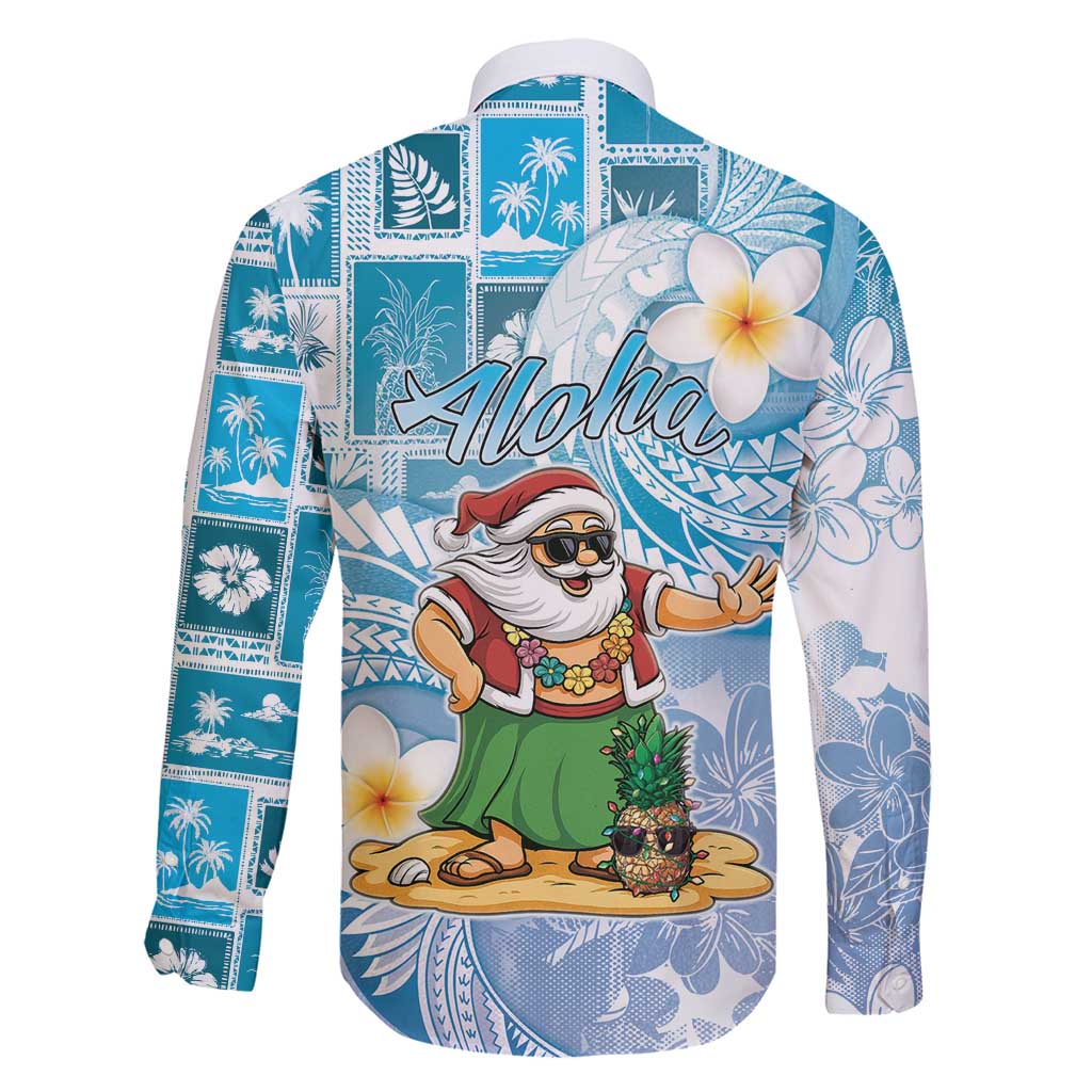 Hawaii Mele Kalikimaka Family Matching Summer Maxi Dress and Hawaiian Shirt Hula Santa Retro Style Blue - Polynesian Pride