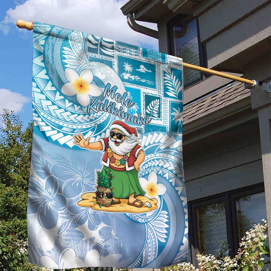 Hawaii Mele Kalikimaka Garden Flag Hula Santa Retro Style Blue - Polynesian Pride