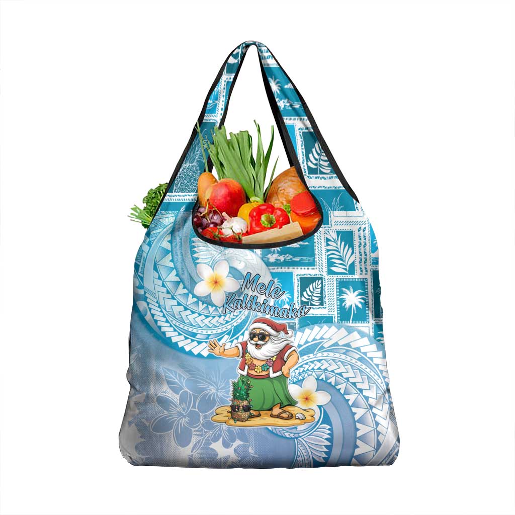 Hawaii Mele Kalikimaka Grocery Bag Hula Santa Retro Style Blue - Polynesian Pride