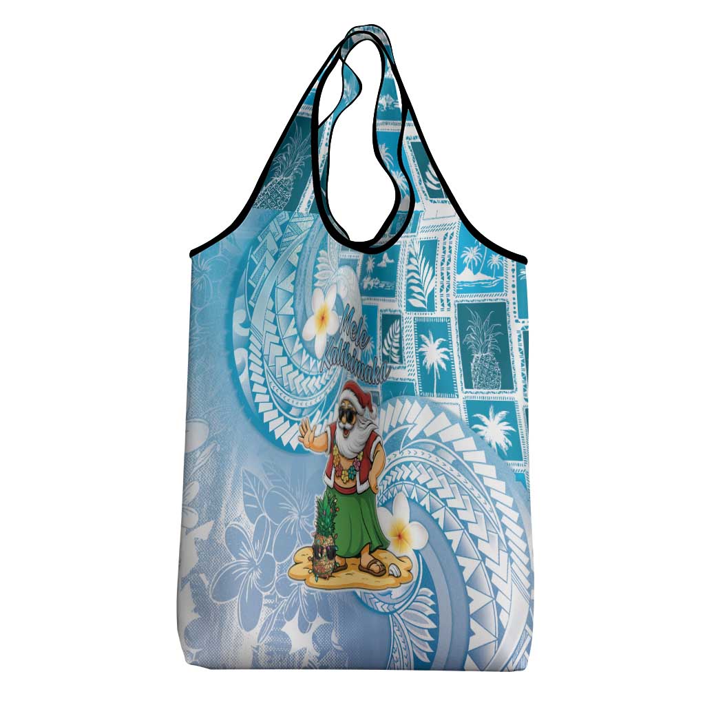 Hawaii Mele Kalikimaka Grocery Bag Hula Santa Retro Style Blue - Polynesian Pride