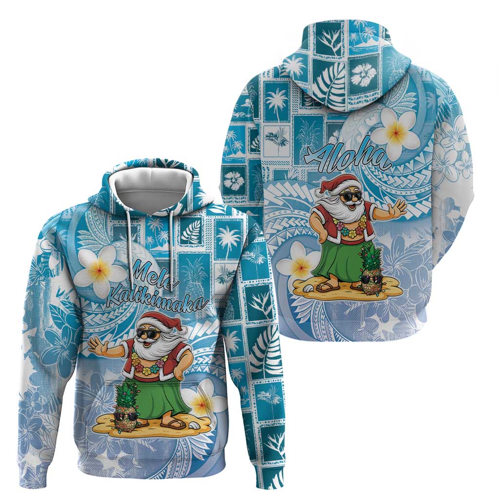 Hawaii Mele Kalikimaka Hoodie Hula Santa Retro Style Blue - Polynesian Pride