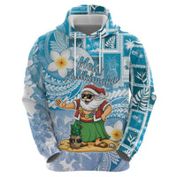 Hawaii Mele Kalikimaka Hoodie Hula Santa Retro Style Blue - Polynesian Pride
