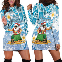 Hawaii Mele Kalikimaka Hoodie Dress Hula Santa Retro Style Blue - Polynesian Pride