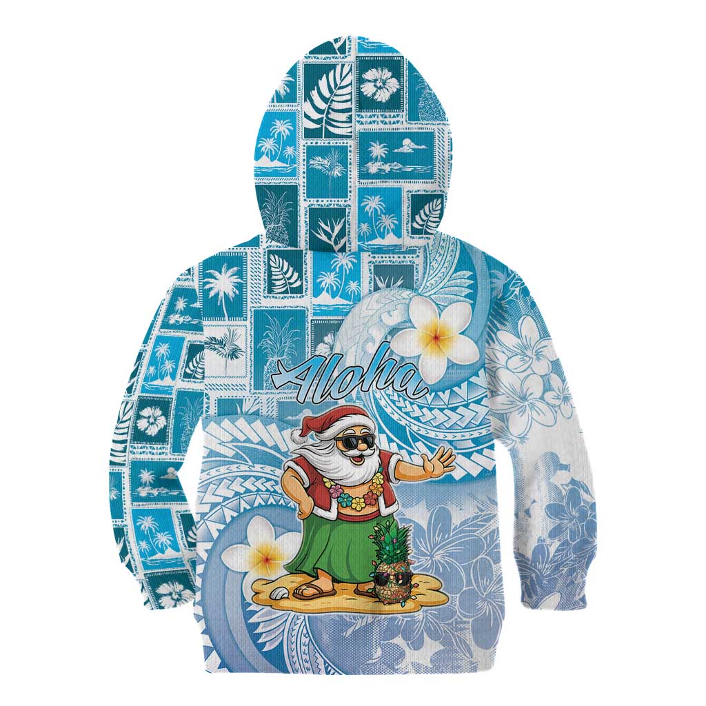 Hawaii Mele Kalikimaka Kid Hoodie Hula Santa Retro Style Blue - Polynesian Pride