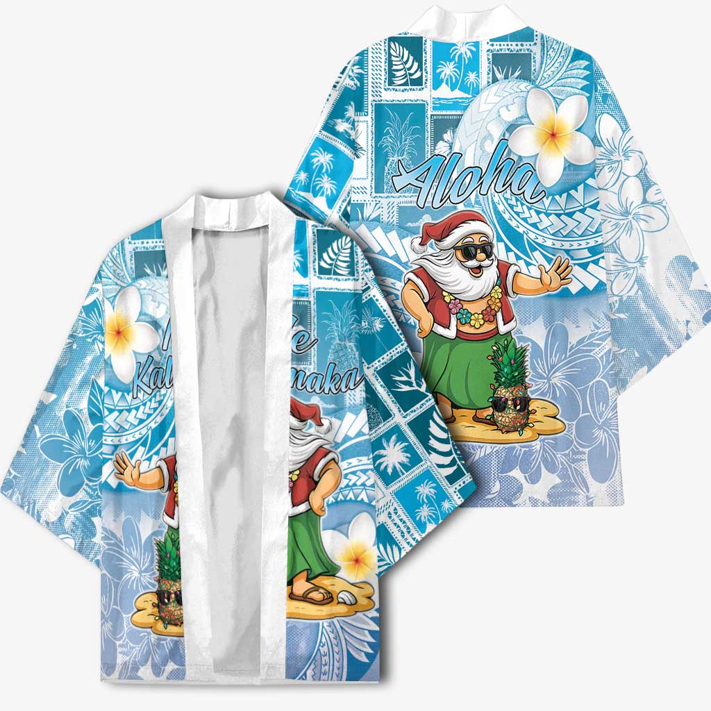 Hawaii Mele Kalikimaka Kimono Hula Santa Retro Style Blue - Polynesian Pride