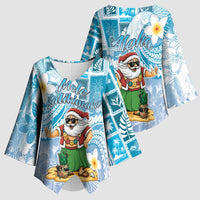 Hawaii Mele Kalikimaka Kimono Sleeve Blouse Hula Santa Retro Style Blue - Polynesian Pride