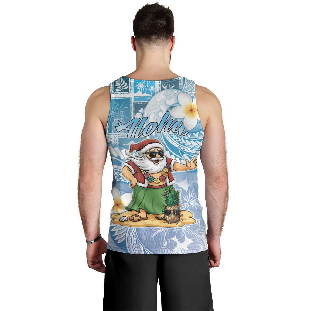 Hawaii Mele Kalikimaka Men Tank Top Hula Santa Retro Style Blue - Polynesian Pride