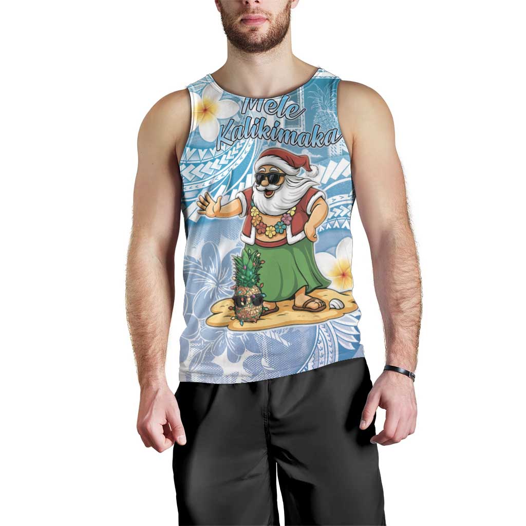 Hawaii Mele Kalikimaka Men Tank Top Hula Santa Retro Style Blue - Polynesian Pride